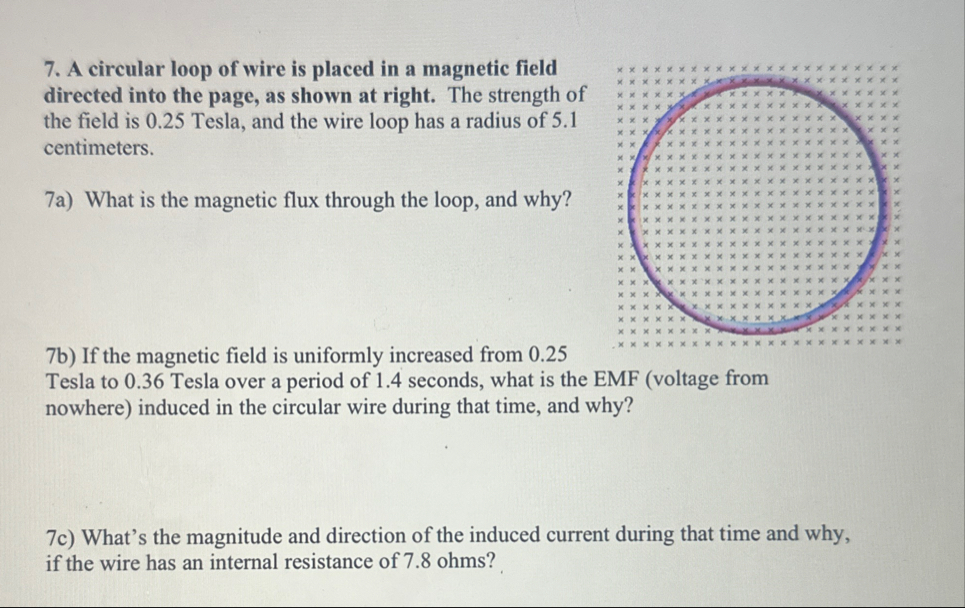 Solved A circular loop of wire is placed in a magnetic field | Chegg.com