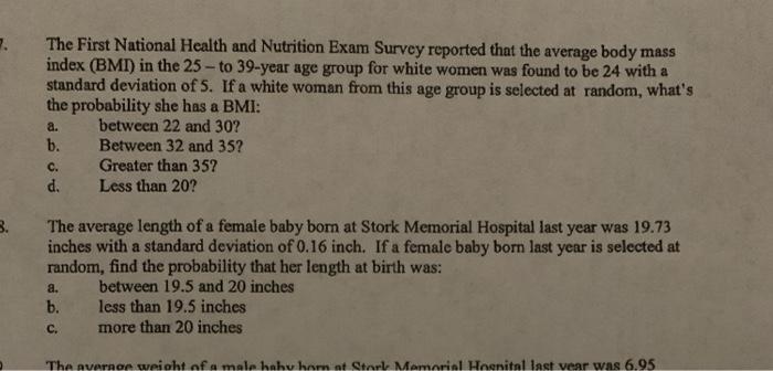 Solved The First National Health And Nutrition Exam Survey Chegg Com