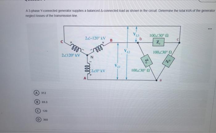 Solved A 3-phase Y-connected generator supplies a balanced | Chegg.com