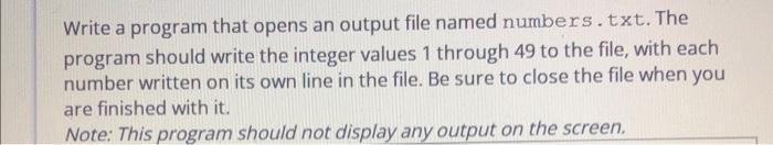 Solved Write a program that opens an output file named | Chegg.com