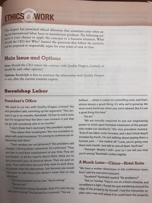 Solved ETHICS WORK e chapter has presented ethical dilemmas | Chegg.com