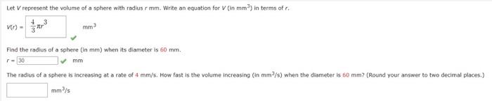 Solved Let V represent the volume of a sphere with radius r | Chegg.com