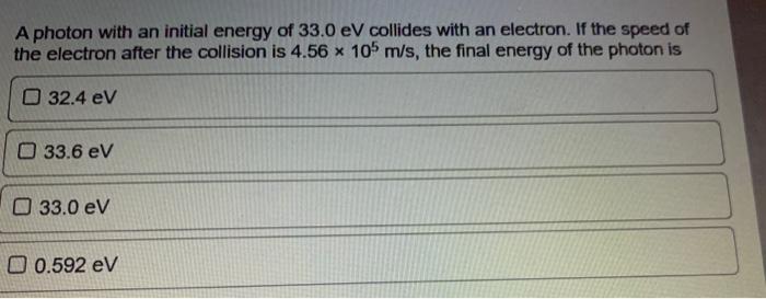 Solved A photon with an initial energy of 33.0eV collides | Chegg.com