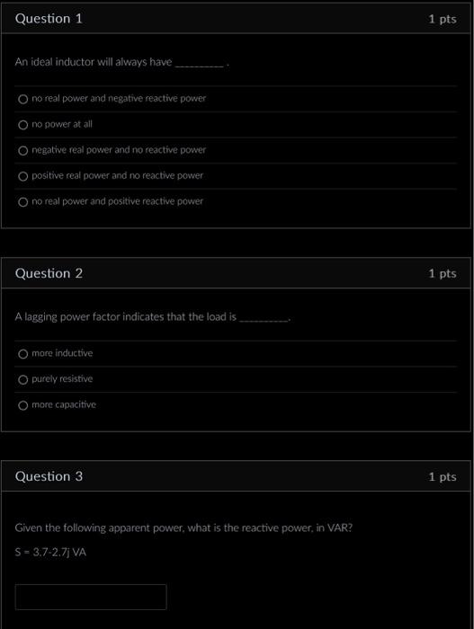 Solved no real power and negative reactive power no power at | Chegg.com