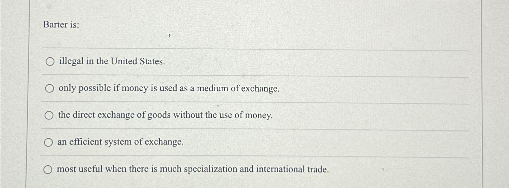 Solved Barter isq,illegal in the United States.only
