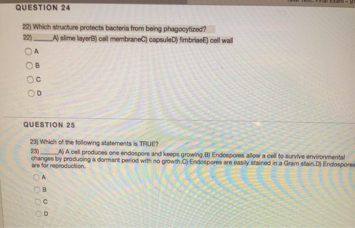 Solved Exam - 9 Question 24 22) Which Structure Protects | Chegg.com