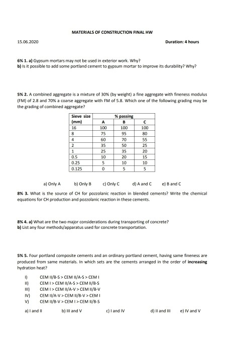 Solved MATERIALS OF CONSTRUCTION FINAL HW 15.06.2020 | Chegg.com