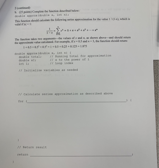 Solved 2 (continued) b. (25 points) Complete the function | Chegg.com