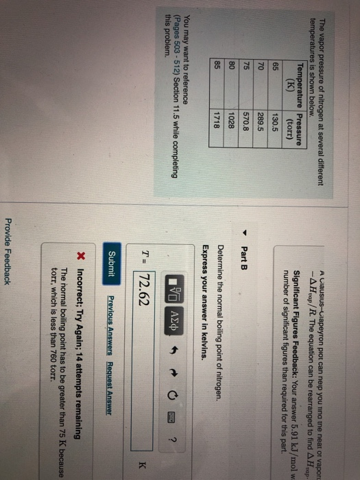 Solved The vapor pressure of nitrogen at several different
