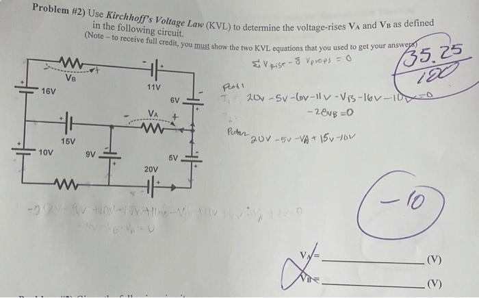 Solved Problem #2) Use Kirchhoff's Voltage Law (KVL) to | Chegg.com
