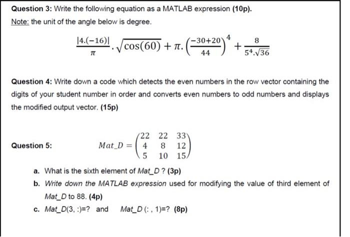 Solved Question 3: Write the following equation as a MATLAB | Chegg.com