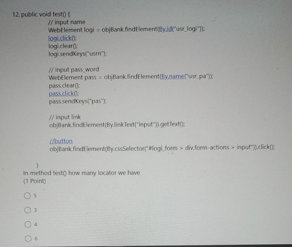 Solved 25. WebDriver testLoin; 11-1 public void init({ | Chegg.com