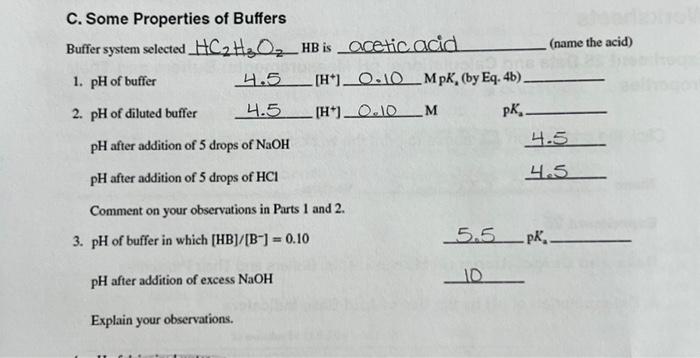 Solved C. Some Properties of Buffers Buffer system selected | Chegg.com