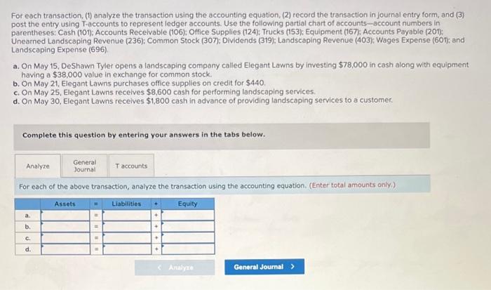 Solved For each transaction, (1) analyze the transaction | Chegg.com
