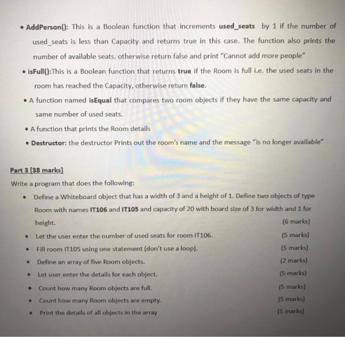 Solved Part 2 [44 marks] Define a class Room that has four | Chegg.com