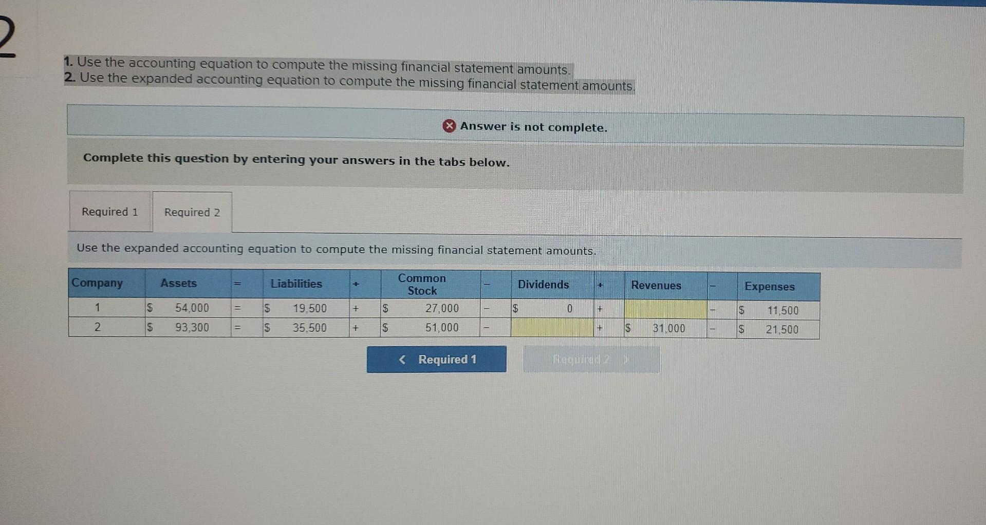 Solved 1. Use The Accounting Equation To Compute The Missing | Chegg.com