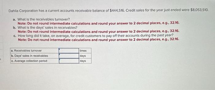 Solved Dahlia Corporation has a current accounts recelvable | Chegg.com
