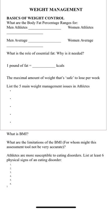 Solved Weight Management Basics Of Weight Control What Ar
