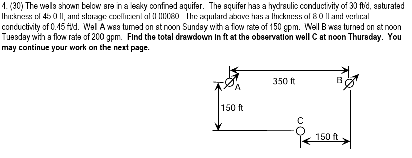 Solved 4. (30) ﻿The wells shown below are in a leaky | Chegg.com