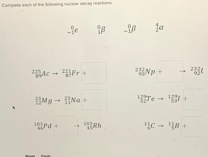 Solved Complete Each Of The Following Nuclear Decay | Chegg.com