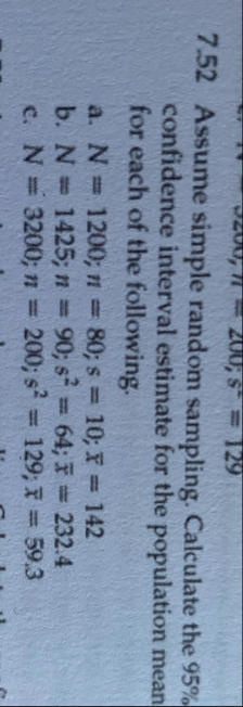 Solved 752 ﻿Assume simple random sampling. Calculate the 95% | Chegg.com