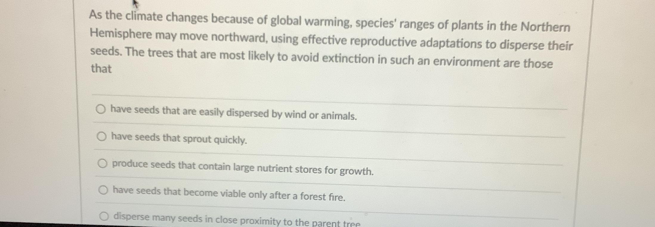 Solved As the climate changes because of global warming, | Chegg.com