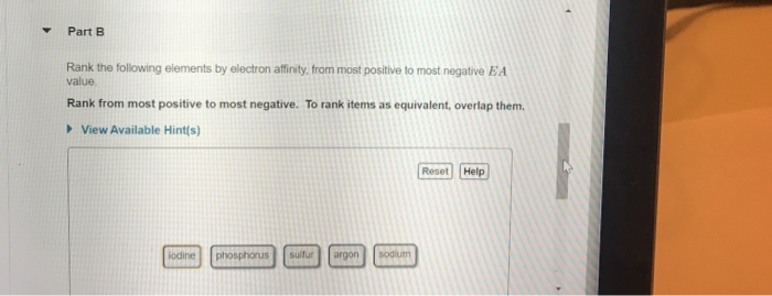 Solved Part B Rank The Following Elements By Electron | Chegg.com