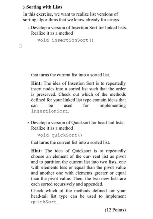 Solved 3. Sorting with Lists In this exercise, we want to | Chegg.com
