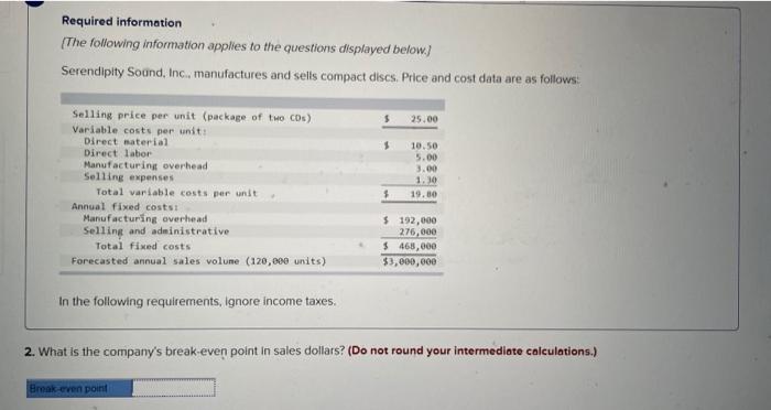 Solved Required information (The following information | Chegg.com