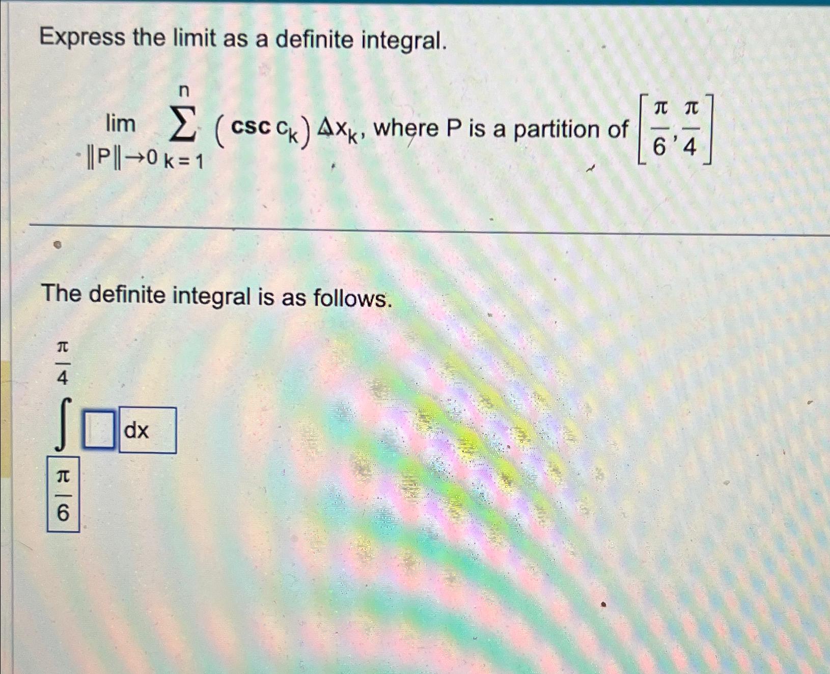 Solved Express The Limit As A Definite | Chegg.com