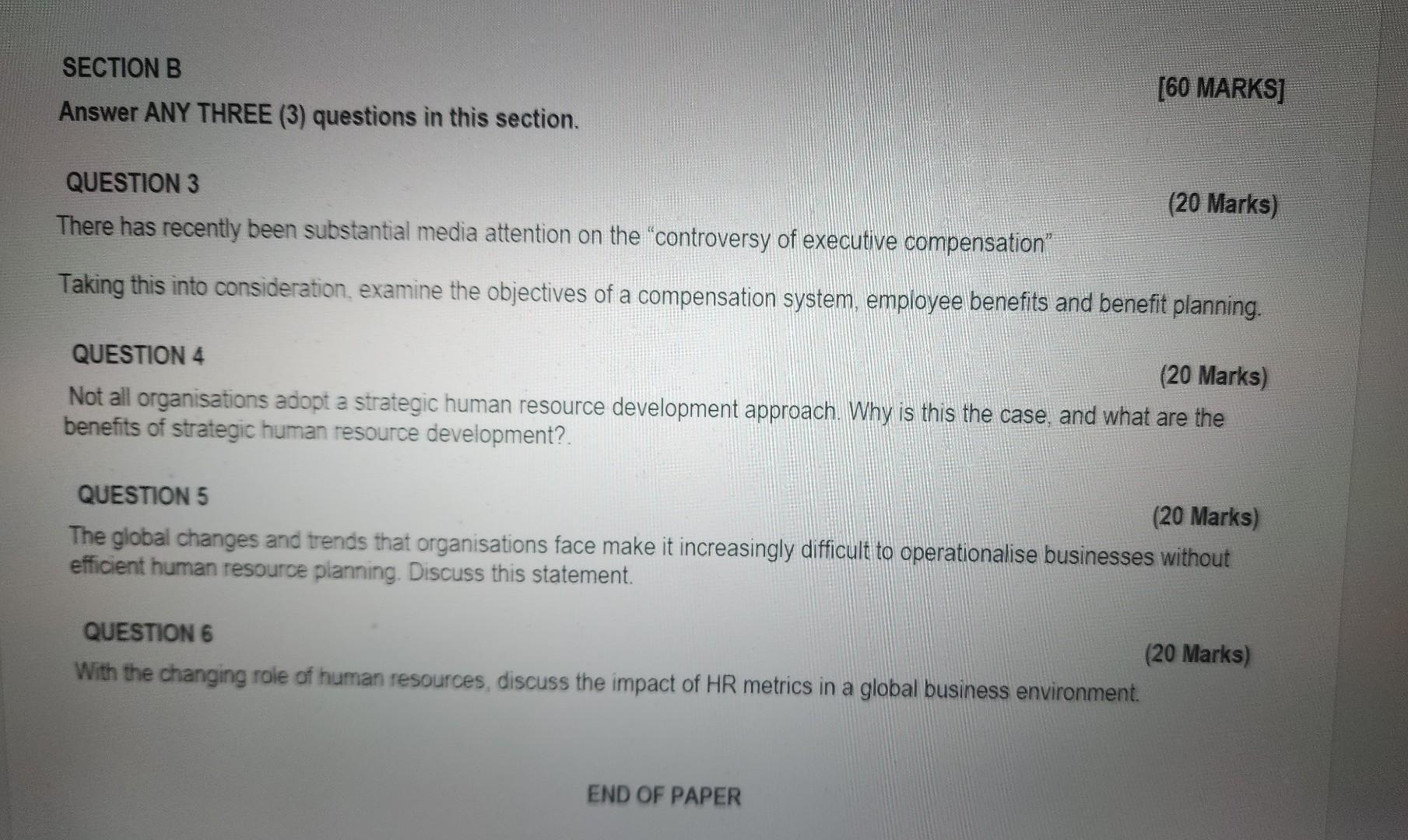 Solved SECTION B [60 MARKS] Answer ANY THREE (3) Questions | Chegg.com