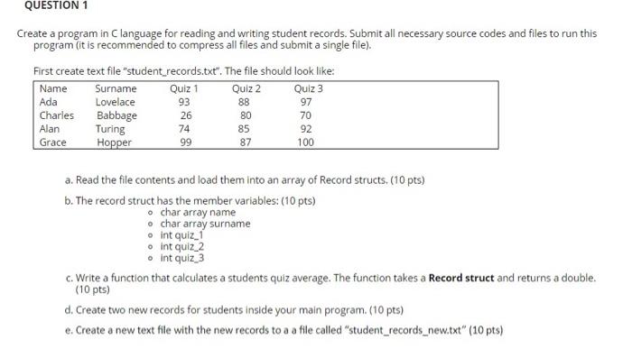 Solved QUESTION 1 Create a program in Clanguage for reading | Chegg.com