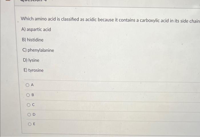 Solved Which amino acid is classified as acidic because it | Chegg.com
