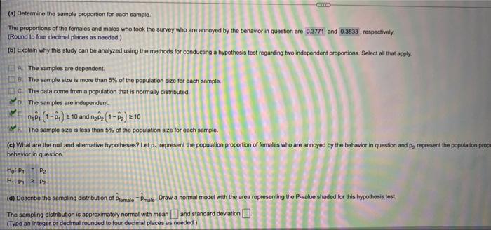 Solved (a) Determine the sample proportion for each sample. | Chegg.com