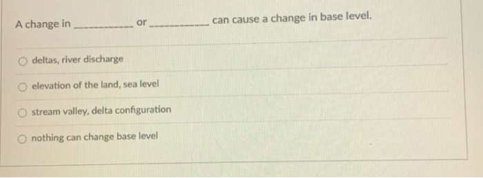 Solved A change in or can cause a change in base level. | Chegg.com