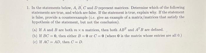 Solved 1. In The Statements Below, A,B,C And D Represent | Chegg.com