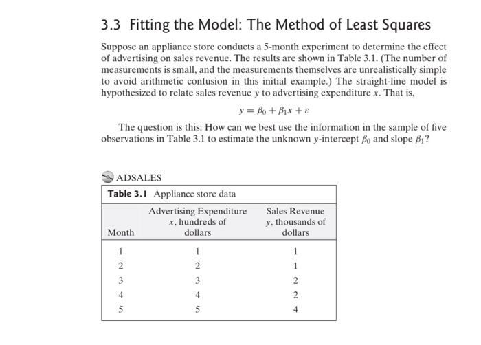 Solved 3.3 Fitting the Model: The Method of Least Squares | Chegg.com