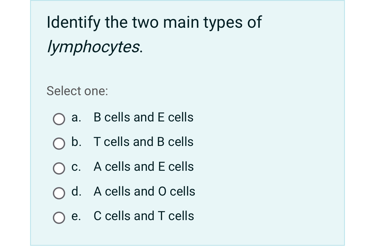 High Quality SOLUTION Identify the two main types of lymphocytes.Select ...