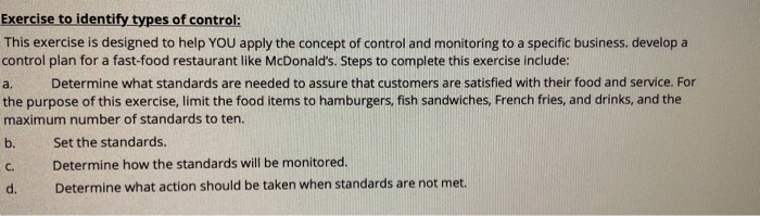 Solved a. Exercise to identify types of control: This | Chegg.com