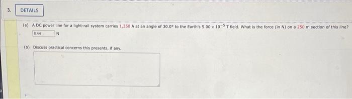 Solved (a) A DC power line for a light-rail system carries | Chegg.com
