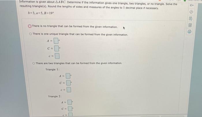 Solved Information is given about AABC. Determine if the | Chegg.com