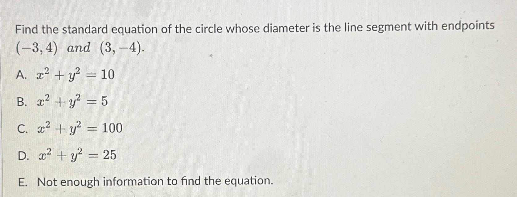 Solved Find the standard equation of the circle whose | Chegg.com