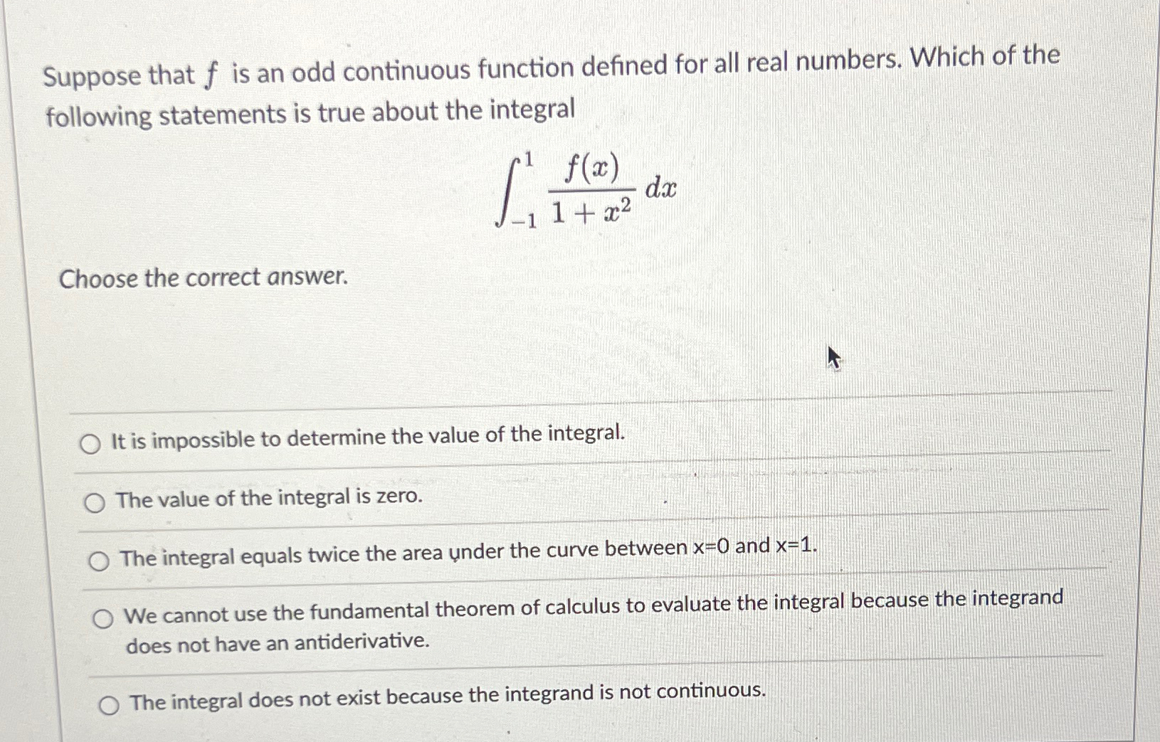 Solved Suppose that f ﻿is an odd continuous function defined | Chegg.com