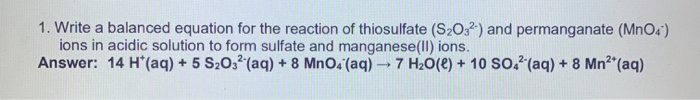 Solved 1. Write a balanced equation for the reaction of | Chegg.com