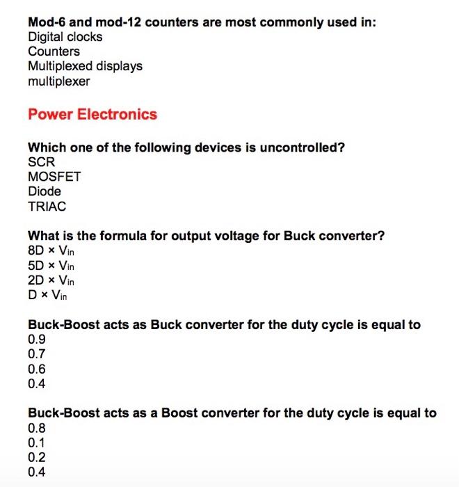 Solved Mod-6 and mod-12 counters are most commonly used in: | Chegg.com
