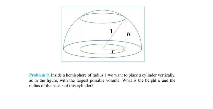 Solved Problem 9. Inside a hemisphere of radius 1 we want to | Chegg.com