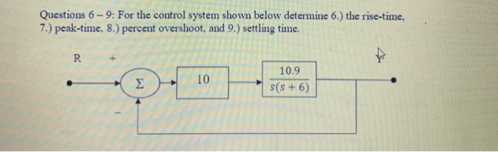 Solved Questions 6 - 9: For the control system shown below | Chegg.com