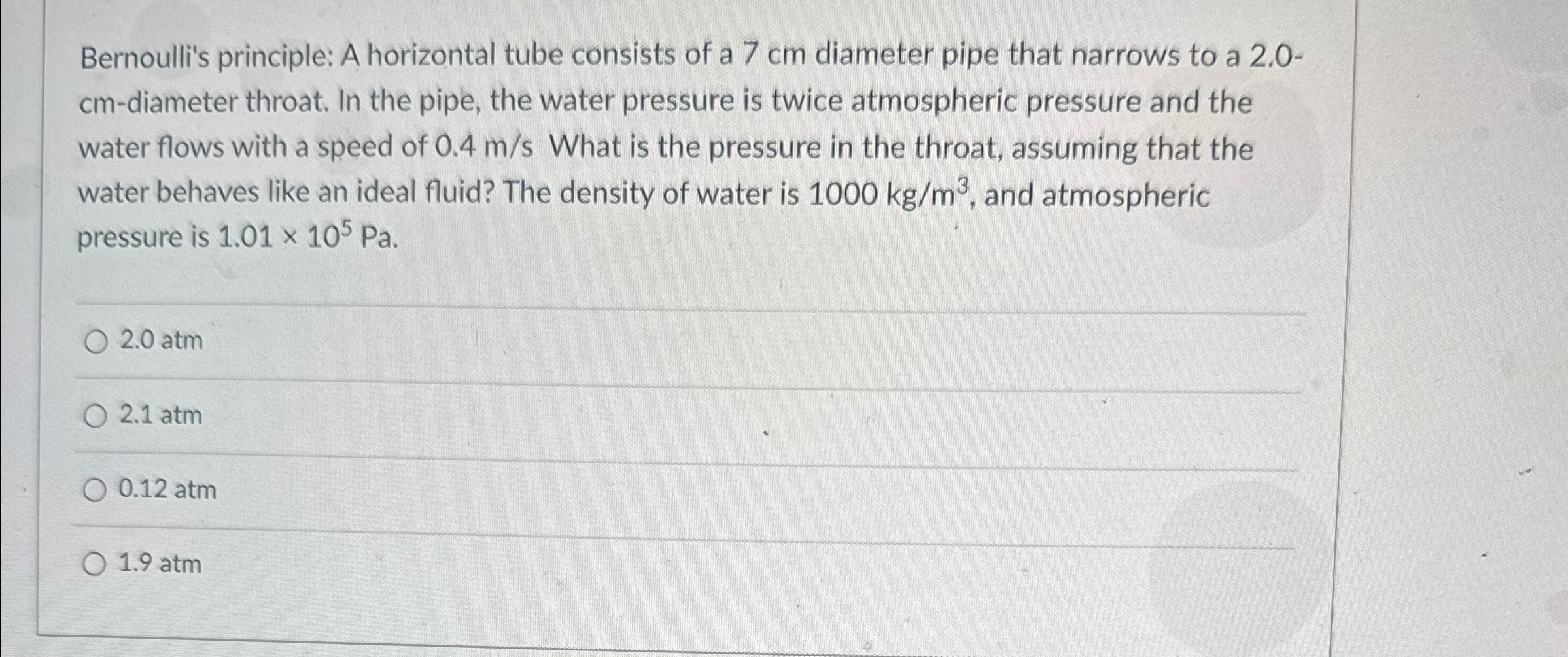 Solved Bernoulli's principle: A horizontal tube consists of | Chegg.com