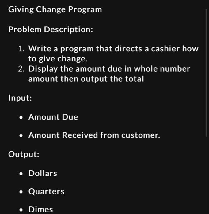 Solved Write a Java program that directs a cashier how to | Chegg.com
