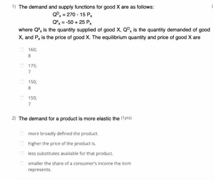 Solved 1) The demand and supply functions for good X are as | Chegg.com